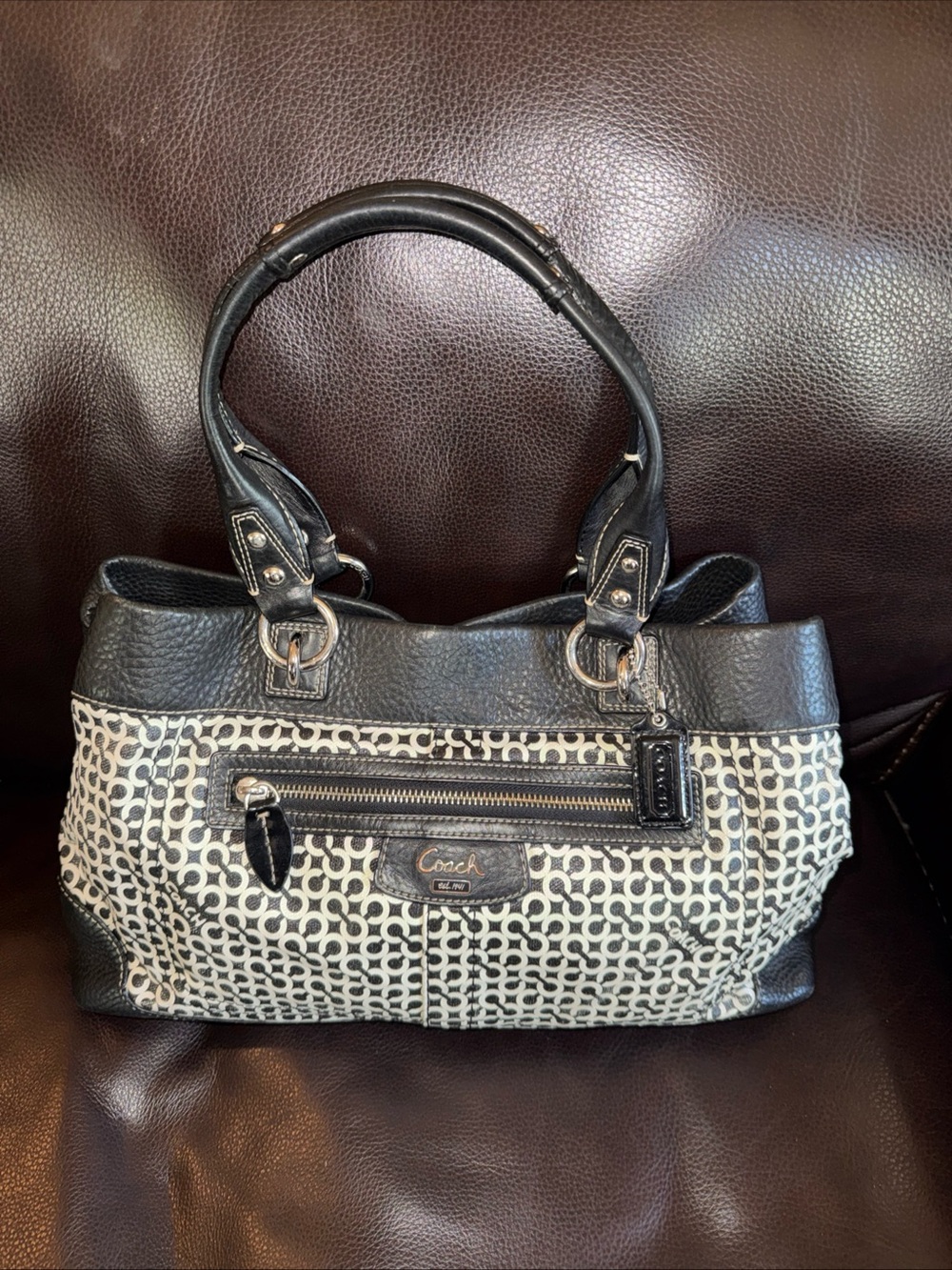 Coach black pebbled leather bag